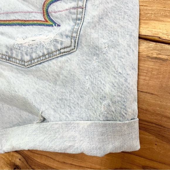 AEO Mom Shorts Pride Rainbow Pockets Distressed Denim Size 8 - Picture 6 of 11
